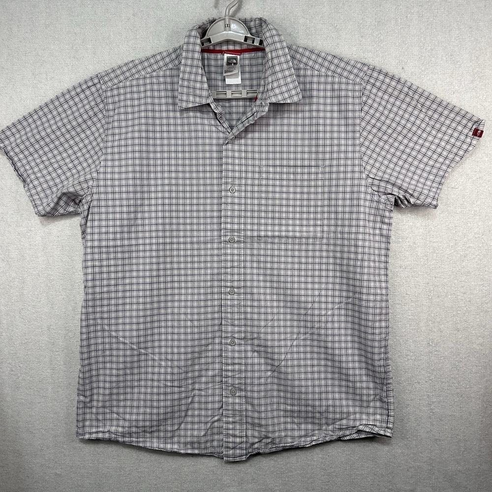 The North Face Men's XXL Button Up Gray Blue Check Short Sleeve